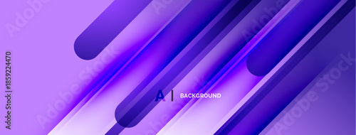 Purple gradients form abstract shapes. Diagonal lines intersect rounded rectangles, creating dynamic visual effect. Modern design element.