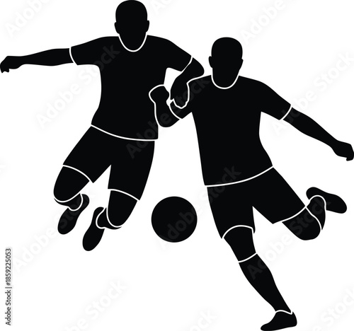 Two soccer players competing for the ball