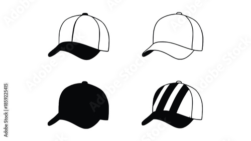 Four different baseball caps are shown in a grid layout.