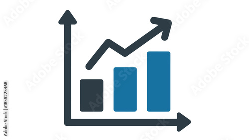 Growing Business Graph in Simple Flat Design with Blue and Black Colors on White Background for Financial Analysis