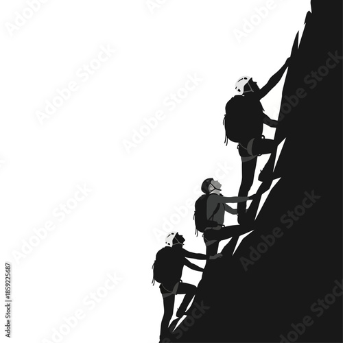 Teamwork in action climbers assisting each other up a steep rock face
