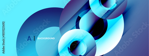 Abstract blue shapes overlap, creating dynamic gradient effect. Modern design suggests technology, innovation, future concepts.