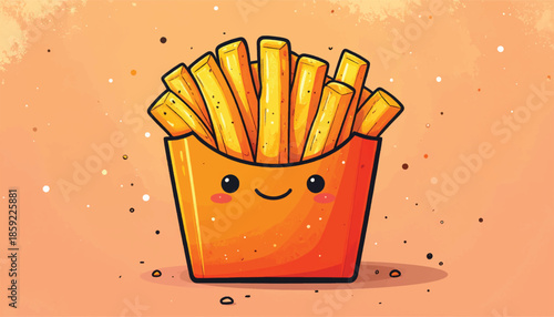 Cute Cartoon French Fries with a Smiling Face.
