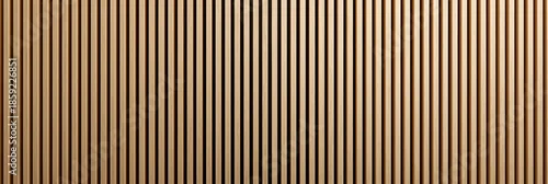 Panel kuchenny z motywem Wooden slatted wall acoustic panel background texture. Vertical wooden slats creating a minimalistic decorative and soundproofing wall panel