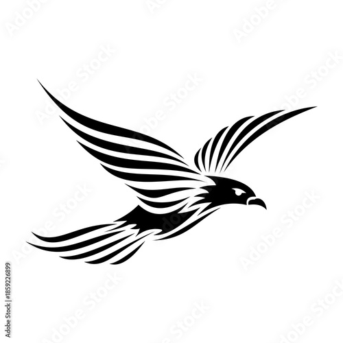 Soaring Silhouette: A stylized bird silhouette soars gracefully, its wings outstretched in a display of freedom and power, a symbol of ambition and the human spirit.