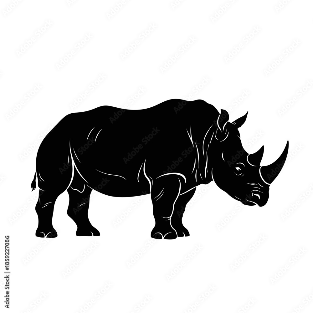 Obraz premium A striking black silhouette of a powerful rhinoceros standing in profile