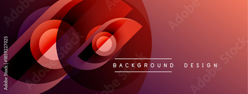 Abstract red design features layered shapes, gradients. Modern background suitable for banners, presentations. Smooth curves create dynamic visual effect.