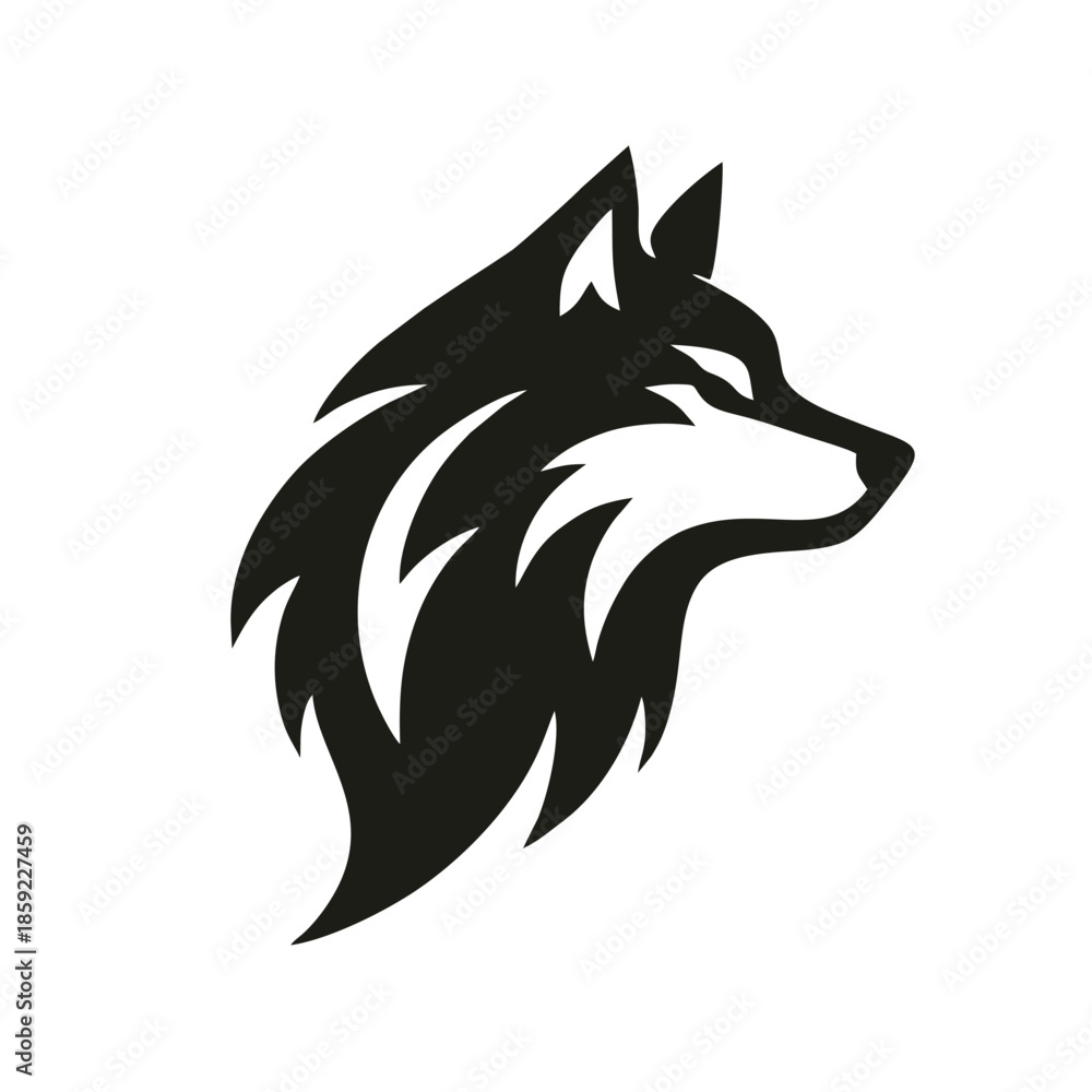 Obraz premium Elegant Silhouette of a Wolf: This sleek and stylish illustration presents a powerful wolf head in a sophisticated, minimalist design, exuding strength and wildness.