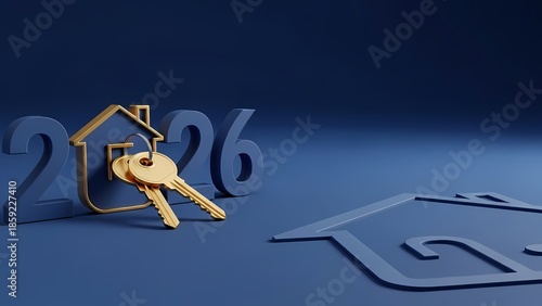 2026 Real Estate Investment Concept with Golden House Keys and Icon