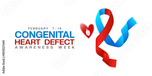 Congenital Heart Defect Awareness Week. Heart and ribbon. Great for cards, banners, posters, social media and more. White background.  