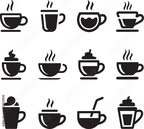 Wallpaper Mural A collection of hot chocolate mug silhouette icon set. simple design black color and white background. Torontodigital.ca