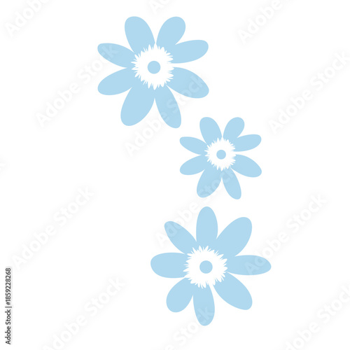 Charming blue daisies arranged diagonally with soft shadows, perfect for scrapbooks, cards, or gentle floral design accents.
