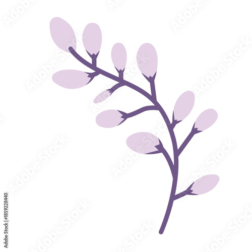 Elegant violet floral stem with small buds, perfect for luxury invitations, perfume labels, or refined design accents.
