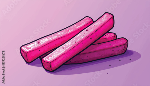 Illustration of a stack of pink french fries.