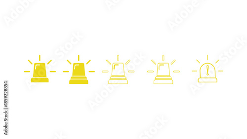 A row of five yellow flashing lights, some solid and some outlined.