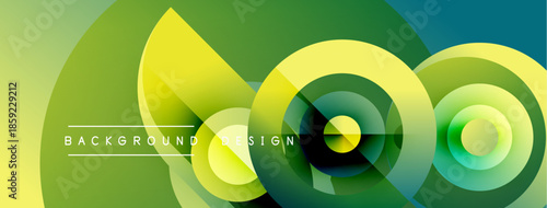 Abstract vibrant layers create dynamic visual effect. Green, yellow, blue hues blend smoothly, forming modern design. Text reads background design.