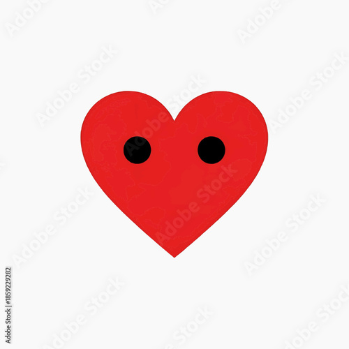 A red heart with black eyes on a white background