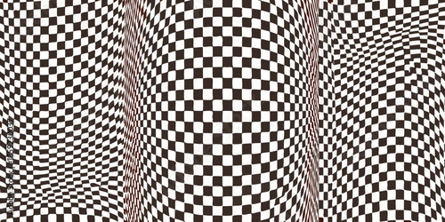 An optical illusion featuring a distorted checkered pattern with wavy lines