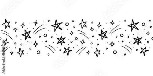 A whimsical pattern of hand drawn stars sparkles and scattered lines