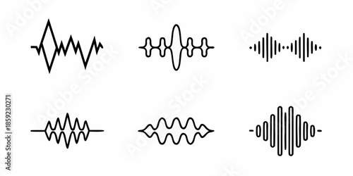 Illustrative collection of various waveform designs in black and white