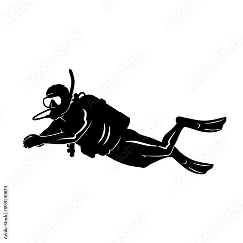 Silhouette of a scuba diver swimming underwater a dynamic aquatic scene