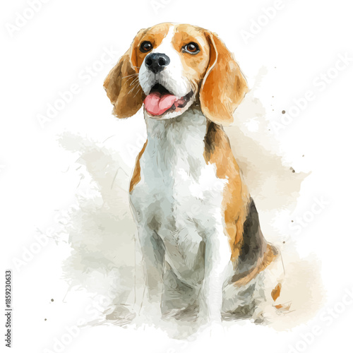 watercolor vector of Beagle, isolated on a white background.