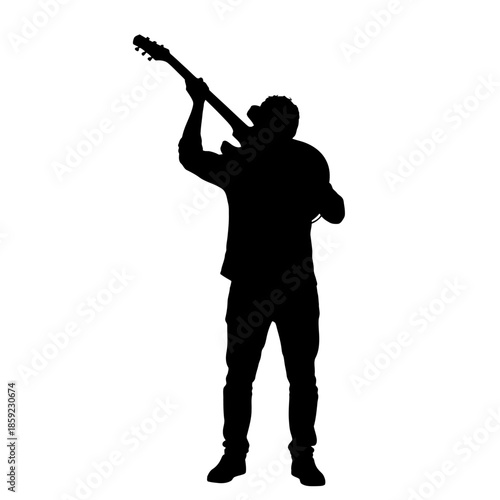 Silhouette of a musician playing an electric guitar with energetic performance