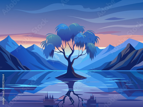 landscape with tree and mountains