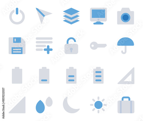 Blue color icons set for User interface.
