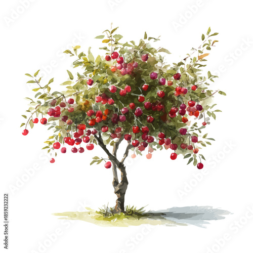 Cherry Tree, watercolor vector, isolated on a white background.