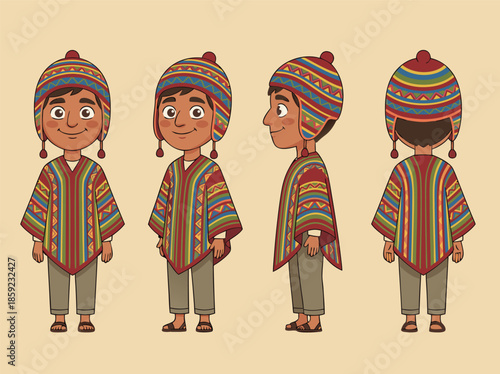 Cartoon boy wearing traditional Andean clothing.