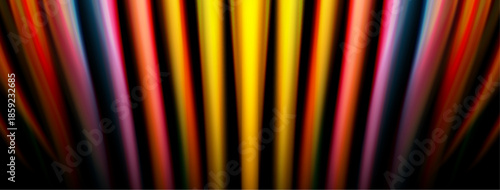 Abstract vertical lines, vibrant colors, dark background. Bright spectrum creates dynamic visual impact. Smooth gradients define shapes.