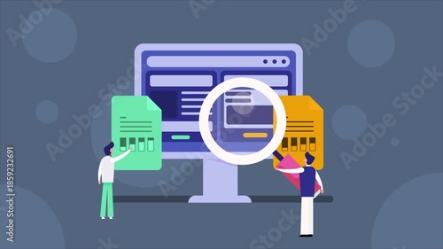 Team of digital marketing specialist evaluating multiple landing page variants through engagement metrics and content architecture analysis in a office space.