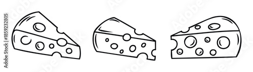 Delightful cheese wedges in a simple outline style perfect for food packaging, grocery store promotions, restaurant menus, or recipe book illustrations
