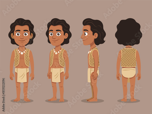 Cartoon character of a young boy in traditional attire.
