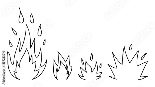 Dynamic outline fire flames and sparks vector graphics ideal for conveying heat energy danger or excitement in various graphic applications