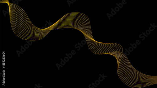 Abstract horizontal wave of thin yellow lines on black background