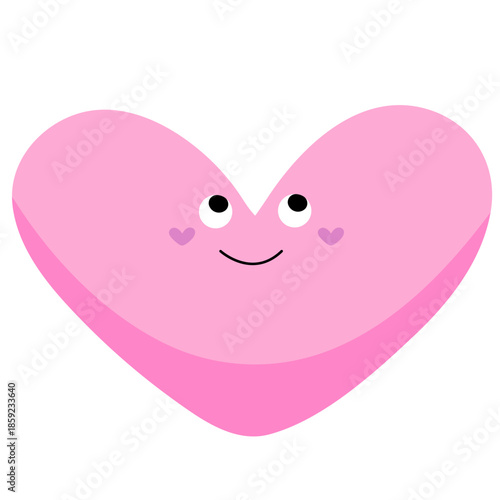 Cute smiling heart. Pink heart with eyes and smile. Vector illustration on isolated white background