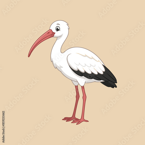 Foto Cartoon illustration of a white ibis bird standing.