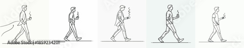 vector of a man walking leisurely enjoying coffee