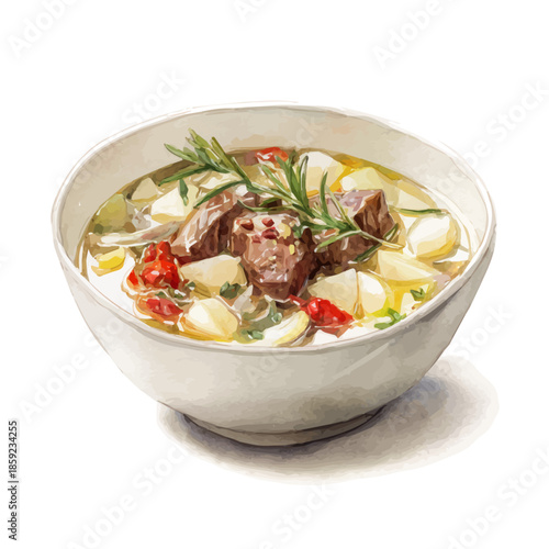Lamb Stew, watercolor drawing vector, isolated on a white background.
