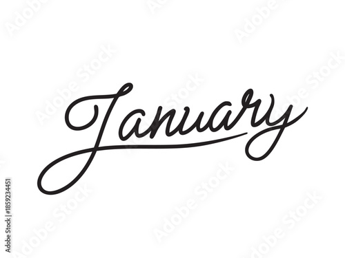Minimalist handwritten "January" script lettering. Clean and friendly hand-drawn design representing the first month of the year, perfect for calendars, planners, journals, and seasonal greeting cards