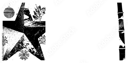 star shape collage with snowflake and tree motifs