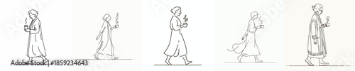 vector of a grandmother walking leisurely enjoying coffee