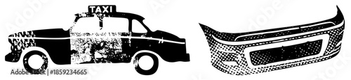 taxi cab and car bumper vector illustration