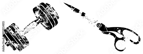 dumbbell and scissors black and white vector isolated