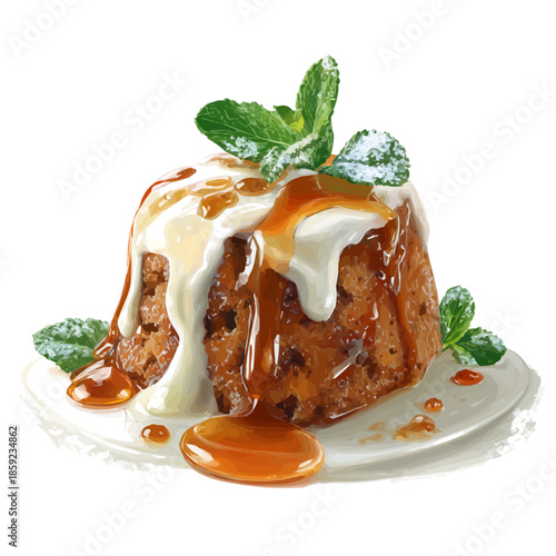 Malva Pudding, watercolor drawing vector, isolated on a white background.