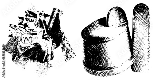 Abstract mechanical gears and stylized finger print vector illustration