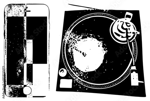 vinyl turntable and smartphone side by side