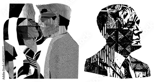 Two men in suits abstracted by geometric